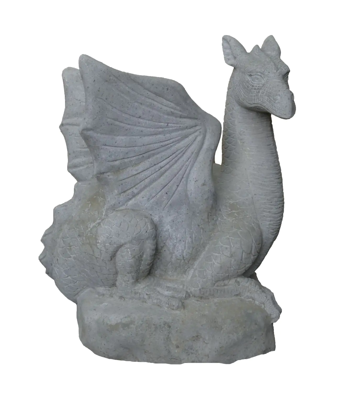  Product image 2 of the product “Sitting dragon on stone, looking to the right. The height is about 65 cm. Riverstone, natural stone. ”